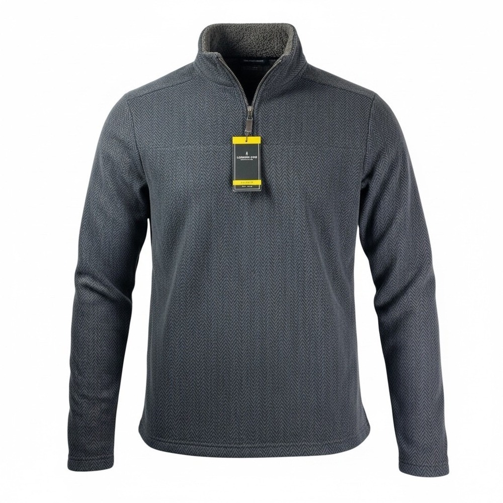 London Fog Men Herringbone Textured Fleece Quarter Zip Pullover Sweater M